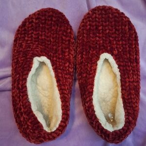 Red knitted slippers